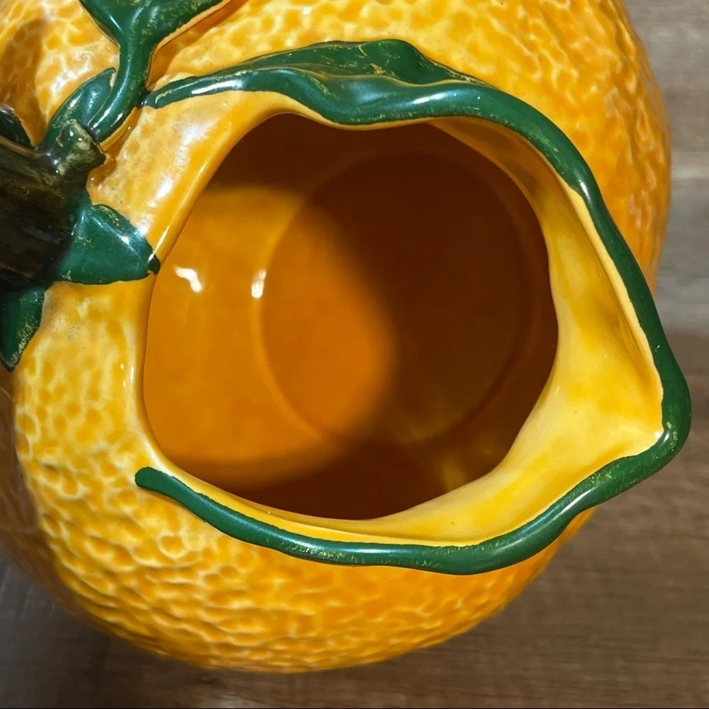 Orange Shaped Pitcher Decorative Water Pitcher Ceramic Glazed‎ Inside Vintage